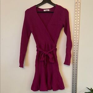 Chic Fuchsia Long Sleeve Wrap Dress